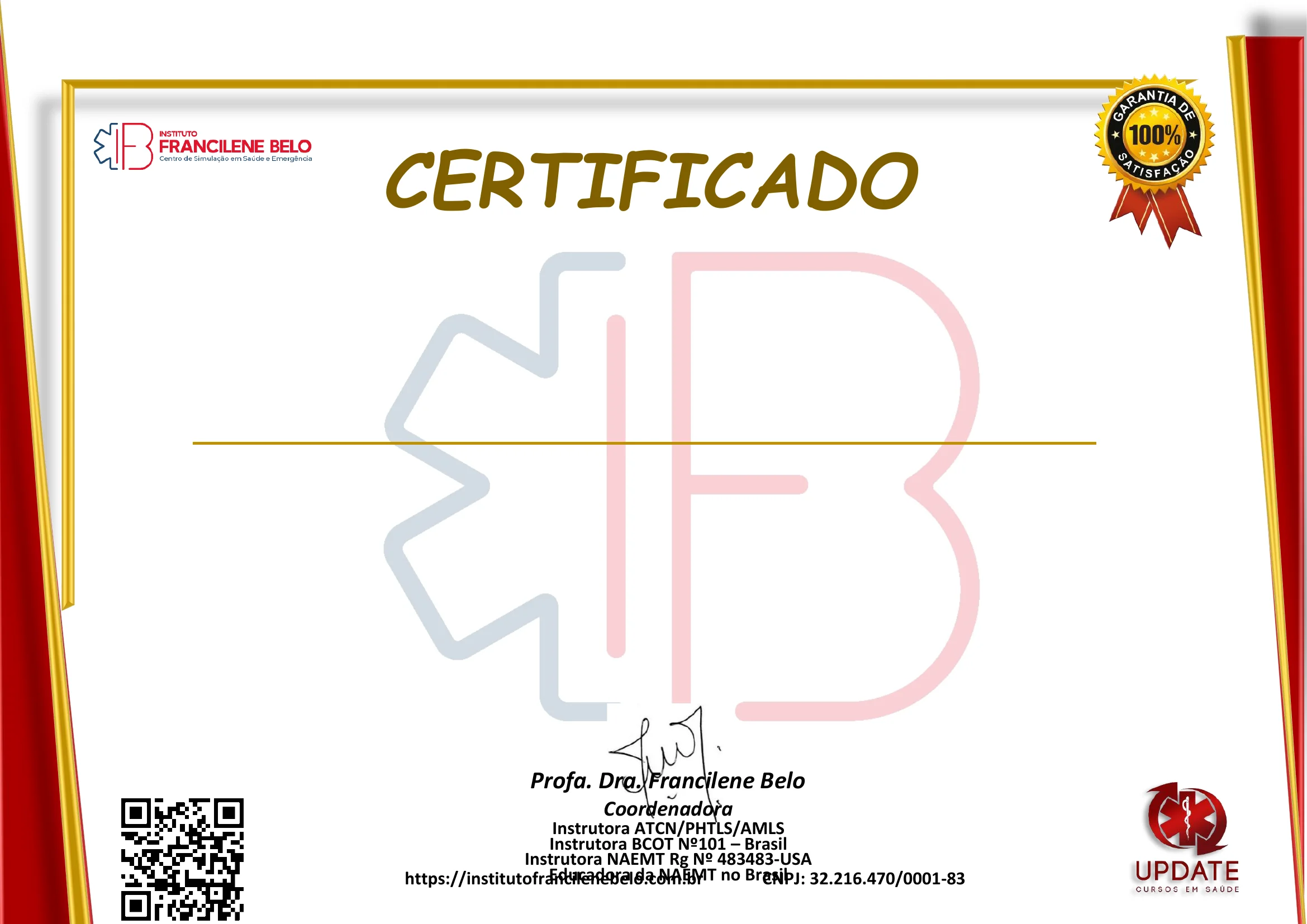 Modelo do certificado emitido pelo Instituto